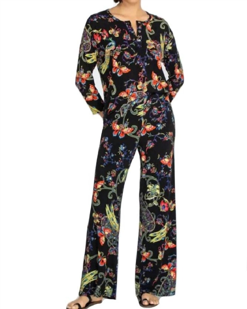 Front of a model wearing a size 2XL Pottery Wide Leg Pant in Multi in Multi by Johnny Was. | dia_product_style_image_id:343375